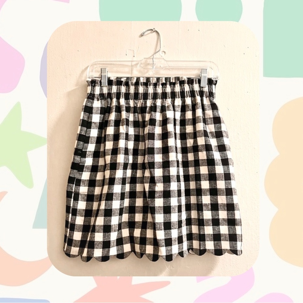 J. Crew Black & White Plaid Gingham High Waist Scallop Hem Skirt Pockets - Picture 3 of 14